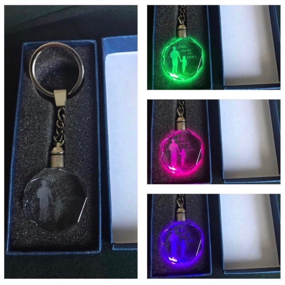 LED Crystal Keychain with 3D Etching for Dad, New